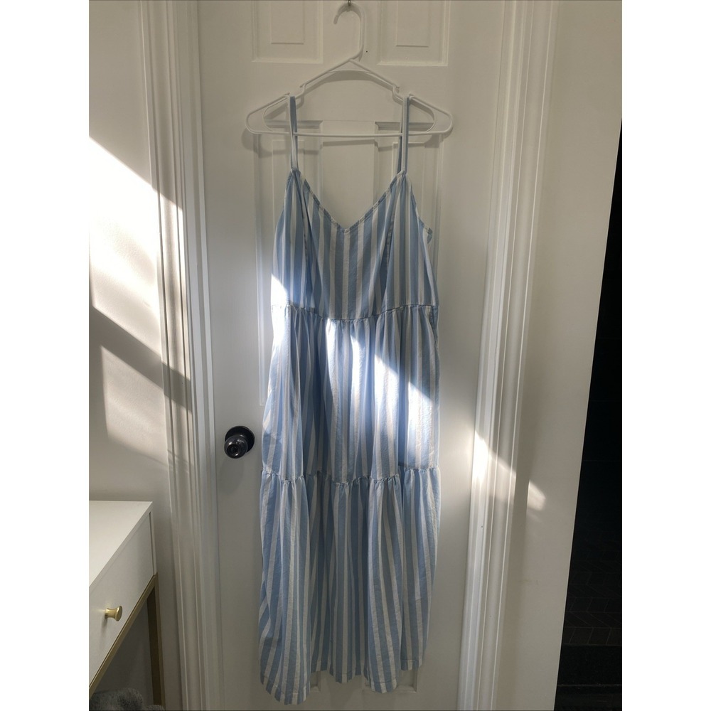 Old Navy Womens Maxi Dress Blue White Striped Tiered Cami Large
